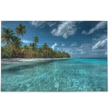 Imagem de Quebra-cabeça personalizado tropical turquesa praia adulto 500 peças jogo engraçado natureza divertido quebra-cabeça pintura de belas artes, 52 cm x 37,8 cm