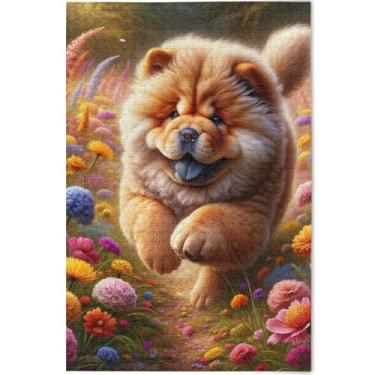 Imagem de Quebra-cabeça de cachorro Chow Chow Chow floral personalizado para adultos 500 peças arte animal flor paisagem quebra-cabeça elefante branco presentes quebra-cabeça, 52 cm x 37,8 cm