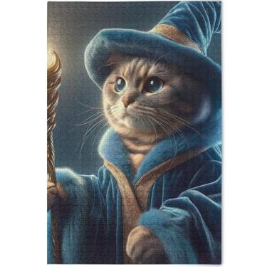 Imagem de Quebra-cabeça personalizado de gato de Halloween, 1000 quebra-cabeças para adultos, elefante branco, família, diversão, arte, paisagem, 75 x 50 cm