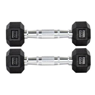 Imagem de Par Halteres 1kg +1kg Dumbbell Sextavado Emborrachado Pegada Cromada Gallant (GDb01F3B-Pt)-Unissex