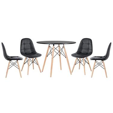Imagem de Loft7, Kit Mesa Redonda Eames 90 cm + 4 Cadeiras Eames Botonê, PU sintético, Aço e Madeira, Escritório, Sala de Estar e Sala de Jantar