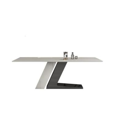 Imagem de Mesa de jantar de ardósia brilhante mesa de jantar para casa retangular arroz nórdico simples mesa branca mesa de jogo mesa de discussão mesa de cozinha moderna