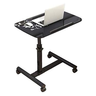 Imagem de U5GAAALPPQ9 Mesa de laptop sofá altura ajustável suporte de computador móvel rodas mesa lateral para sala de estar quarto (cor: flor branca) (flores negras)
