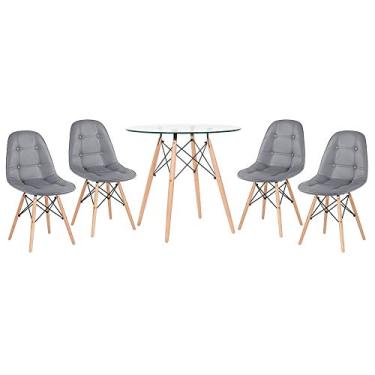 Imagem de Loft7 Home Decor, Kit Mesa de Vidro Eames 80 cm + 4 Cadeiras Eames Botonê - Cinza Escuro