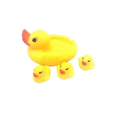 Imagem de Conjunto de Patos de Borracha para Banho, Amarelo, Material ABS, Pata Mãe Saboneteira com 3 Patinhos, Brinquedo Sensorial