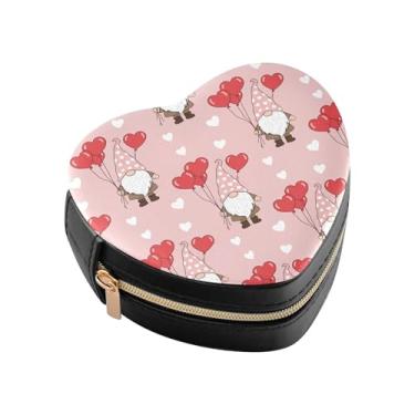 Imagem de Burbuja Caixa de joias em forma de coração com gnomos dos namorados mini estojo de joias de viagem para mulheres e meninas, estojo portátil organizador de armazenamento para brincos, anéis, colares e