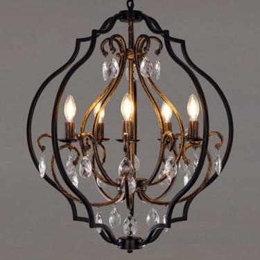 Imagem de TOCHIC Lustre de fazenda com 5 luzes, lustres de esfera rústica para sala de jantar, lustre de cristal preto para sala de estar, quarto, corredor, bronze, D 68 cm
