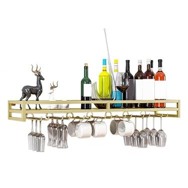 Imagem de Garrafa de vinho montada na parede – Suporte para copos de vinho preto/ouro/branco com economia de espaço, resistente e durável com parafusos, suporte para copos de vinho