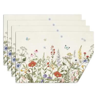 Imagem de comfoyar Conjunto de 4 jogos americanos de flores silvestres de primavera, 30 x 45 cm, tapetes de mesa absorventes laváveis para decoração de mesa de jantar e festa de jantar