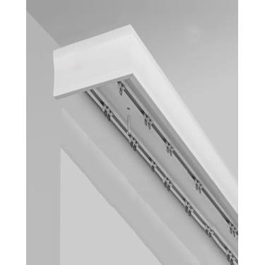 Imagem de Cortina de trilho montado no teto com trilhos duplos, caixas de cortina para janelas acima, divisórias de quarto três em um conjunto de varão de trilho de cortina (215 cm/84,6 pol/2,2 m)