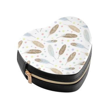 Imagem de Burbuja Caixa de joias em forma de coração de penas mini estojo de joias de viagem para mulheres e meninas, estojo portátil organizador de armazenamento para brincos, anéis, colares e pulseiras