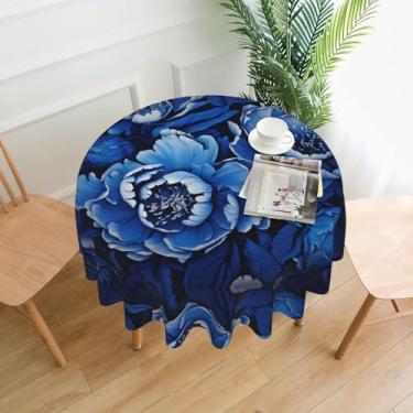 Imagem de LPLSNWS Toalha de mesa redonda estampada em peônia azul e branca, tamanho de 152 cm, adequada para decoração de cozinha e sala de jantar.