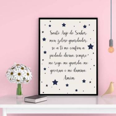 Imagem de Quadro Santo Anjo Do Senhor Estrelinhas 33X24 C/Vidro Preta