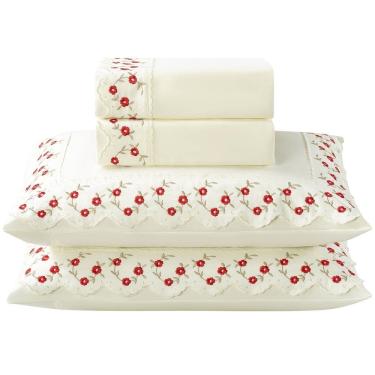 Imagem de Jogo Lençol Queen Flores Bordado 4pç 100% Poliéster - M_Verm