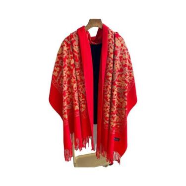 Imagem de Cachecol Feminino Grosso E Quente De Mistura De Caxemira Com Poncho Ca