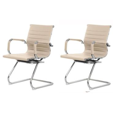 Imagem de Kit 2 Cadeiras Escritório Interlocutor Stripes Fixa Pu Nude
