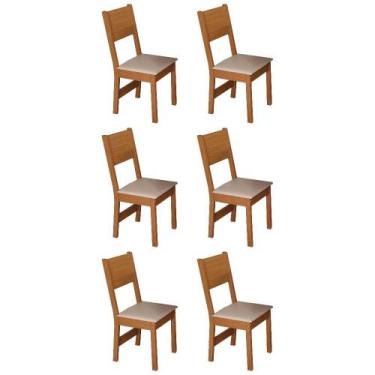 Imagem de Kit 6 Cadeiras Pérola MDF Assento Estofado em Tecido Bagum Bege - Móve