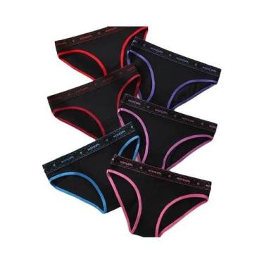 Imagem de Calcinhas Femininas De Algodão Preto, 6 Peças, Sexy, Elásticas, Respir