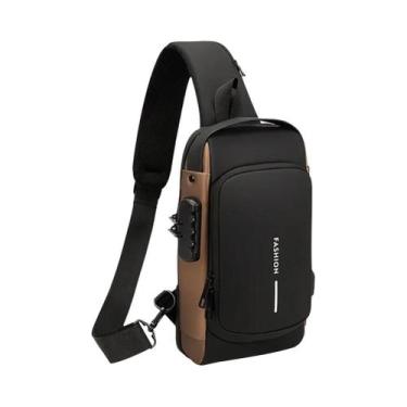 Imagem de Bolsa De Peito Antifurto Masculina Com Porta USB Em Couro PU, Mochila 