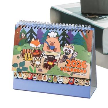 Imagem de Calendário de mesa pequeno, organizador de de desenho animado 2026 | Calendário de pé de 12 meses - para amigos em casa, família, sala de aula, local de trabalho, cozinha, estúdio de arte
