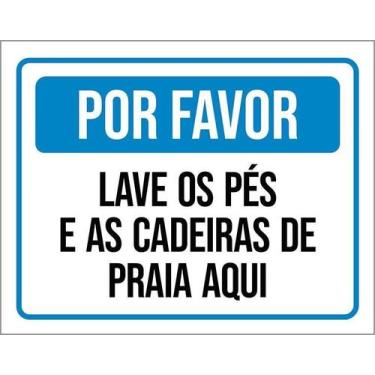 Imagem de Kit 5 Placa Acm Lave Pés Cadeiras Praia Aqui 18X23 - Sinalizo
