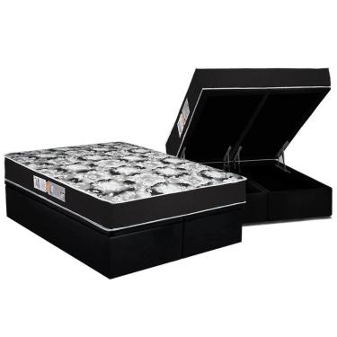 Imagem de Cama Box Baú Queen: Colchão Espuma D45 Luckspuma Gran Luck Pro + Base Crc Suede Black(158x198)