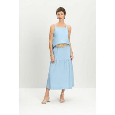 Imagem de Saia feminina midi em linho Essendi -AZUL CLARO-Feminino