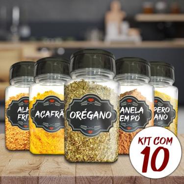 Imagem de Pote Tempero Kit Potes+24 Etiquetas Adesivas Porta Condimento Q170 Titulo 10 Potes + Etiqueta Preta