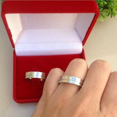 Imagem de Par De Aliança 6Mm Friso Lateral Em Aço Inox