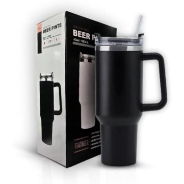 Imagem de Copo Térmico Grande 1200 Ml Canudo Inox Parede Dupla Cor preto