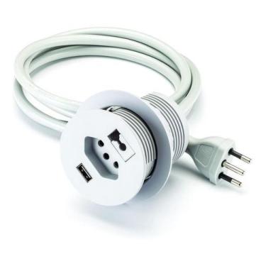 Imagem de Passa Fio Mesa Computador Com Tomada E Usb Bancada Tv Home - Renna