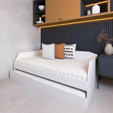 Imagem de Sofá Cama Bicama Americana Luxo Com Cama Auxiliar MDP MDF Branco Conffort Casa