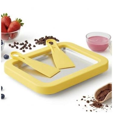 Imagem de AYXTYTJ Máquina de Sorvete Rolado Instantâneo - Bandeja Mágica para Sorvete e Iogurte Gelado DIY Amarela