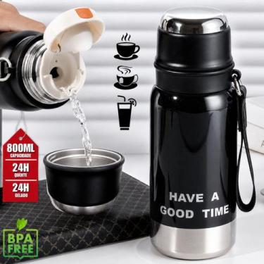 Imagem de Garrafa Térmica Inox 800ml Parede Dupla C Tampa Copo Café - GENERICO