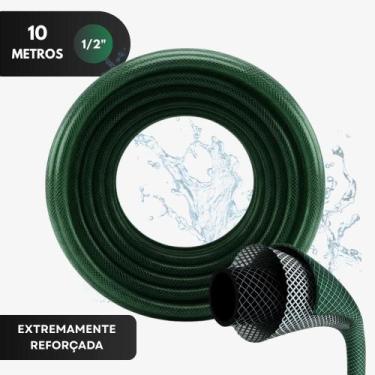 Imagem de Mangueira Jardim 10 Metros Com Hidro Pistola Anti Dobra Verde 1/2 Tran
