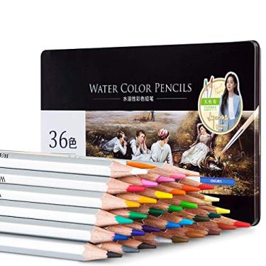 Imagem de Lápis de cor solúvel em água com 36 cores, caixa de ferro com cores brilhantes e traços delicados