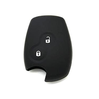 Imagem de WSWJDW Silicone 2 Botões Car Key Case Cover Chaveiro Ring Key Bag, apto para Renault Kangoo Dacia Scenic Megane Sandero Captur Twingo Modus, Preto