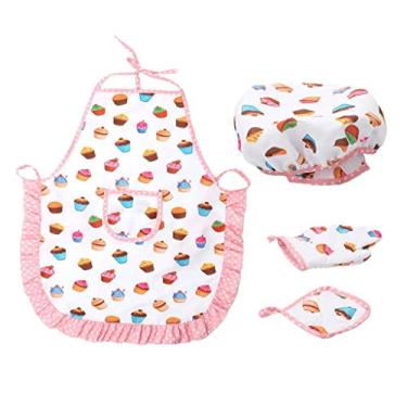 Imagem de Newmind Avental de cozinha infantil para meninas, chapéu de chef, luva e utensílio, vestido infantil - xadrez vermelho