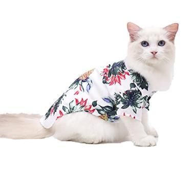 Imagem de Camiseta Pet Summer Hawaii Dog Coconut Tree Impresso Top Vest Respirável Roupas legais Filhote de praia macia de secagem rápida, Branco, G (3,5