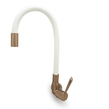 Imagem de Torneira Cozinha/Banheiro Gourmet Parede Flexível Branco e Cobre C61