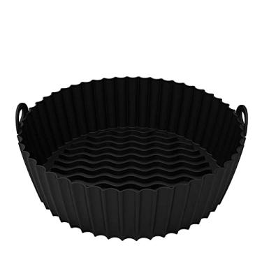 Imagem de FUYTERY Forro de Silicone Fritadeira a Ar Forro Reutilizável Resistente ao Calor Pergaminho (Para 3 a 5 QT) (7.5”, Preto)