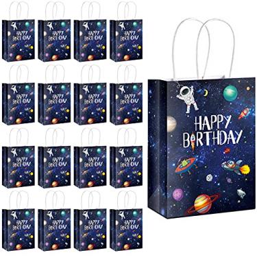 Imagem de Outer Space Party Favors Space Goody Bags with Handles Kraft Paper Galaxy Gift Bags Planet Goodie Bags Treat Bags Astronaut Present Bags for Boys Girls Birthday Space Theme Party Favors (16 Pack)