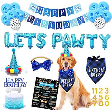 Imagem de Artigos de festa de aniversário para cães, decorações de aniversário para meninos, faixas para balões, bandana de aniversário para cães, cachecóis de chapéu de aniversário