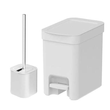 Imagem de Kit Banheiro Lixeira Com Pedal Cesto De Lixo 6 Litros Suporte Porta Escova Sanitária Branco - Ou