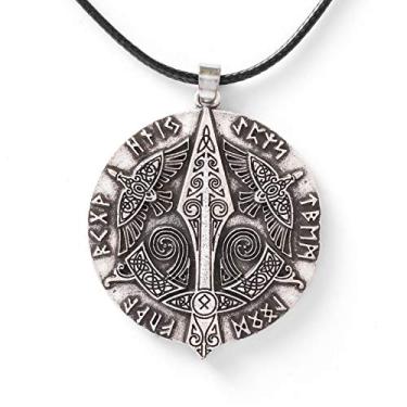 Imagem de HAQUIL Colar Viking, Pingente de Medalhão de Odin Gungnir Huginn Muninn Ravens, Cordão de Couro Falso, Presente de Joia Viking (AD)