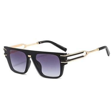 Imagem de Óculos de sol quadrados pequenos exclusivos de uma peça para mulheres moda óculos de sol gradiente preto masculino óculos de liga vintage, ouro cinza duplo, tamanho único