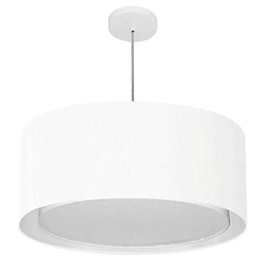 Imagem de Lustre Pendente Cilíndrico Duplo Cúpula Tecido 30/60x50 cm, Vivare Iluminação, Pendente4291 BR, Branco, Grande