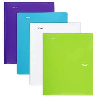 Imagem de Five Star 2 pastas de bolso, pacote com 4, pastas de plástico com prendedores de garras, comporta 28 cm x 21 cm, azul maré, branco, roxo ametista, amarelo (38136)