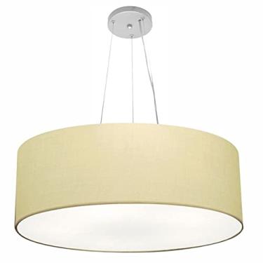 Imagem de Lustre Pendente Cilíndrico Cúpula Tecido 60x21 cm, Vivare Iluminação, Pendente4010 LA, Algodão Cru, Grande