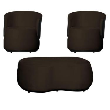 Imagem de Kit 2 Poltronas e 1 Puff Grande Estilo Orgânico Beatriz Veludo Composê Corino Preto - Estopar